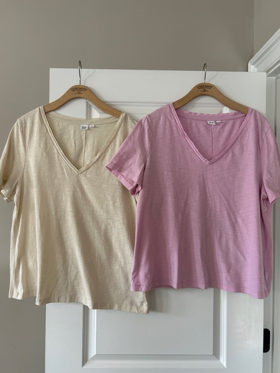 GAP Tops - Bundle! GAP 2 V-Neck Raw Edge Tees Sz XL w MEASUREMENTS Chino & Butterfly Lilac